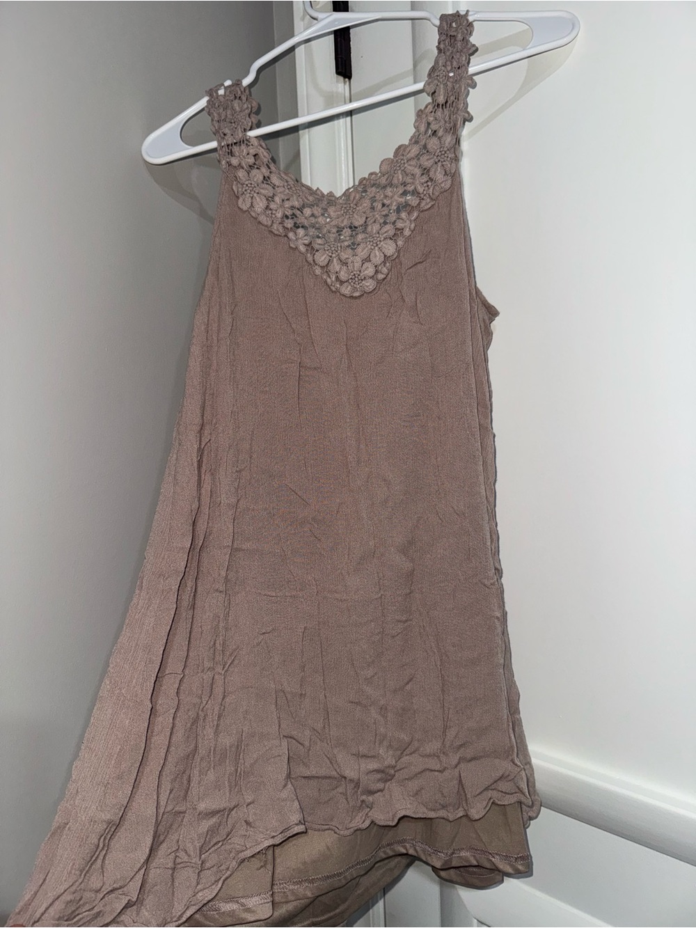 entro Crochet-Front Mini Dress in Taupe - Picture 2 of 4